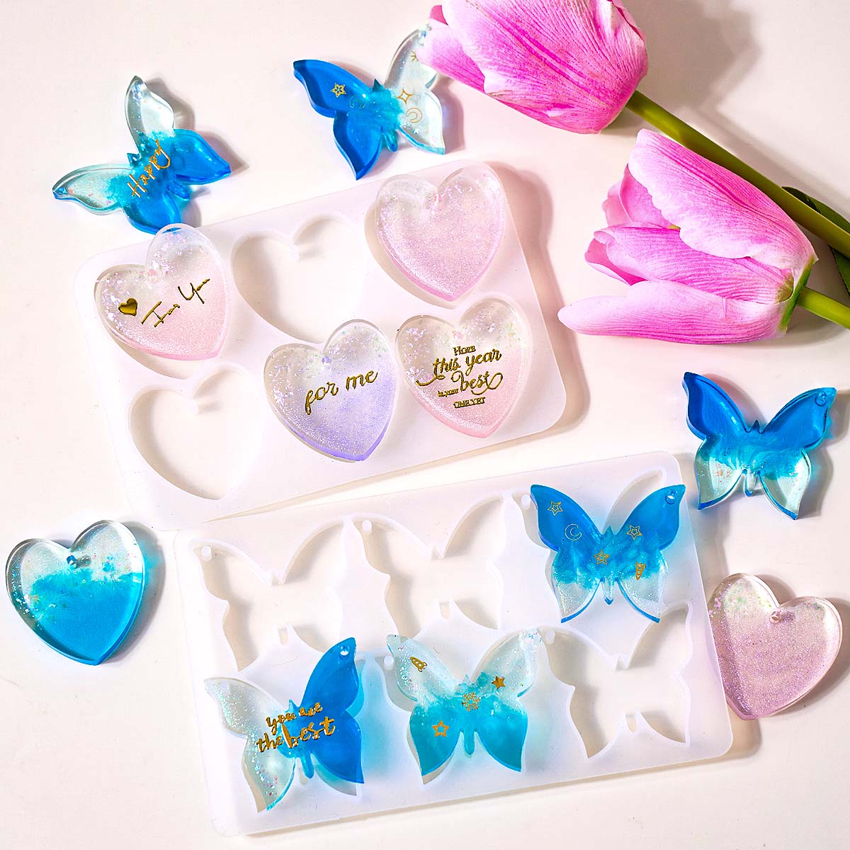 Resin Art Heart - Forma silikonowa do kolczyków z sześcioma