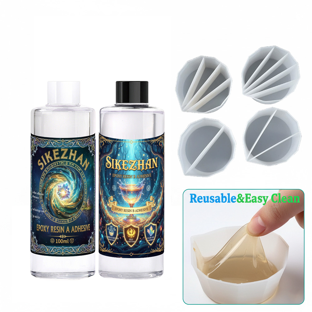 Resin Art Pouring - Zestaw żywicy epoksydowej z 4 silikonowymi